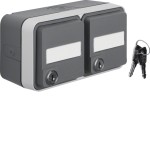 Berker 47893525 Aufputzsteckdose SCHUKO 2-fach mit Klappdeckel, Beschriftungsfeld, W.1 grau 