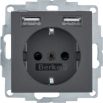 Berker 48031606 SCHUKO UP Steckdose 1-fach mit USB A-A, Serie B.3/B.7, anthrazit matt 