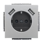 Busch-Jaeger 2CKA002011A6283 SCHUKO® USB-Steckdosen-Einsatz Safety+ mit USB A/A edelstahl - pur edelstahl 
