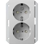 Gira 2735015 SCHUKO-Doppelsteckdose 16 A 250 V~ mit erhöhtem Berührungsschutz für Unterputz-Gerätedose 1,5fach, grau 