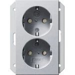 Gira 273526 SCHUKO-Doppelsteckdose 2-fach mit erhöhtem Berührungsschutz Safety Plus für Unterputz-Gerätedose 1,5fach Alu 