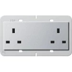 Gira 278226 Doppelsteckdose 2-fach 13 A BS 1363-2 mit Shutter, Farbe Alu, passend für System 55 Programmübergreifend 