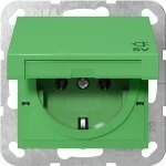Gira 4454107 SCHUKO-Steckdose 16 A 250 V~ mit gruenem Klappdeckel und erhoehtem Beruehrungsschutz, passend fuer System 