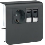 Hager SL200559209011 Geräteträger Steckdose+Datenanschluss 2xCat. 6A zu SL 20x55mm graphitschwarz 