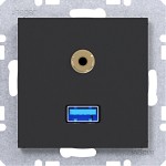 Hager WAF4381BM USB/3,5 mm Audio Steckdose, A.x/C.x, nachtschwarz matt 
