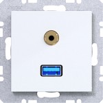 Hager WAF4381WG USB/3,5 mm Audio Steckdose, A.x/C.x, lichtweiß glänzend 