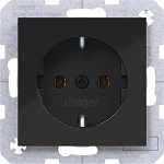 Hager WAS1300BG Steckdose SCHUKO, Schraub-Liftklemmen, A.x/C.x, nachtschwarz glänzend 
