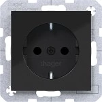 Hager WAS1400BG Steckdose SCHUKO, erh. Berührungsschutz, Schraub-Liftkl., A.x/C.x, n.schwarz gl 