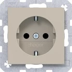 Hager WAS1400C01 Steckdose SCHUKO, erhöhter Berühr.schutz, Schraub-Liftkl., A.x/C.x, sand, matt 