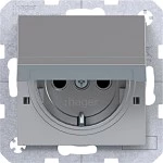 Hager WAS1412TA Steckdose SCHUKO, Klappd., Feder, ar. EHBS, IP44 fähig, SLKL, A/C, tit met, l 