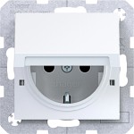 Hager WAS1412WG Steckdose SCHUKO, Klappd., Feder, ar. EHBS, IP44 fähig, SLKL, A/C, lw. gl. 