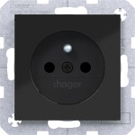 Hager WAS1600BG Steckdose m. Schutzk.stift, erh. Ber.schutz, Steckkl., A.x/C.x, n.schwarz gl 