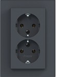 Hager WAS2177AT Doppelsteckdose SCHUKO m. Abdeckplatte, hoch, Steckklemmen, A.8, ant matt lack 