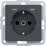 Hager WAS4055AT Steckdose SCHUKO mit USB Typ C 2fach PD, 20W, A.x/C.x, anthrazit matt, lackiert 