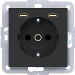 Hager WAS4055BM Steckdose SCHUKO mit USB Typ C 2fach PD, 20W, A.x/C.x, nachtschwarz matt 