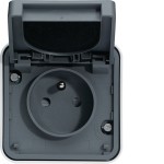 Hager WNC100EC Steckdose mit Schutzkontaktstift AP, erh. BS mit Klappdeckel, W.1 IP55, grau 