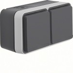 Hager WNC162 Steckd. SCHUKO AP 2f. waager. m. Klappd. erh. BS, 2 Leitungseinf.,W.1 IP55,grau 