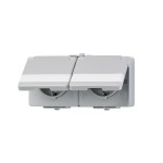 JUNG 622NAWW SCHUKO®-Zweifach-Steckdose, verdrahtet, 16 A 250 V ~, Schraubklemmen, mit Schriftfeld, waagerecht, IP 44, WG 600 