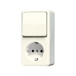 JUNG 676A SCHUKO®-Steckdose 16 A 250 V ~ mit Schalter Universal Aus-Wechsel 10 AX 250 V ~, 16 A 250 V ~, 47 mm, AP 600, weiß 