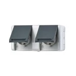 JUNG 8220-1W SCHUKO®-Zweifach-Steckdose, verdrahtet, 16 A 250 V ~, waagerecht, IP 44, WG 800, anthrazit 