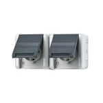 JUNG 8220KINAW SCHUKO®-Zweifach-Steckdose, verdrahtet, 16 A 250 V ~, SAFETY+, mit Schriftfeld, SAFETY+, waagerecht, IP 44, WG 800, anthrazit 