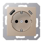 JUNG A1520-15CACH SCHUKO®-Steckdose, 16 A 250 V ~, mit USB-Ladegerät, 1 x Typ A + 1 x Typ C, SAFETY+, Serie A, champagner 