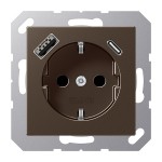 JUNG A1520-15CAMO SCHUKO®-Steckdose, 16 A 250 V ~, mit USB-Ladegerät, 1 x Typ A + 1 x Typ C, SAFETY+, Serie A, mokka 