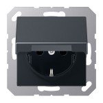 JUNG A1520NBFKLANM SCHUKO®-Steckdose, 16 A 250 V ~, ohne Krallen, Klappdeckel, Thermoplast lackiert, Serie A, anthrazit matt 