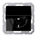 JUNG A1520NKLSW SCHUKO®-Steckdose, 16 A 250 V ~, ohne Krallen, Klappdeckel, Duroplast, Serie A, schwarz 