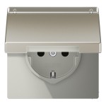 JUNG ES1520NAKL SCHUKO®-Steckdose, 16 A 250 V ~, mit Schriftfeld, SAFETY+, Klappdeckel, Serie LS, Edelstahl 