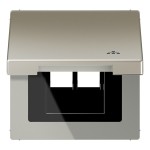 JUNG ES2990KLLAN Klappdeckel (mit Rückstellfeder), mit Symbol LAN, Serie LS, Edelstahl, senkrechte und waagerechte Montage 
