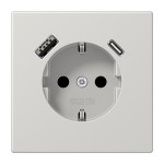 JUNG LS1520-15CALG SCHUKO®-Steckdose, 16 A 250 V ~, mit USB-Ladegerät, 1 x Typ A + 1 x Typ C, SAFETY+, Serie LS, lichtgrau 