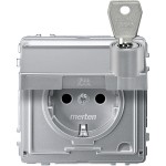 Merten SCHUKO-Steckdose, Klappdeckel, Schriftfeld, abschließbar, versch. Schließungen, BRS, Steckklemmen, aluminium, AQUADESIGN 