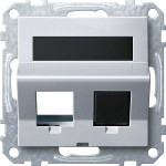 Merten Schrägauslass 2fach mit Tragring und Schriftfeld für Modular Jack, aluminium, System M 