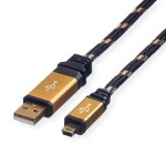 ROLINE 11.02.8821 GOLD USB 2.0 Kabel, Typ A - 5-Pin Mini, 0,8 m 
