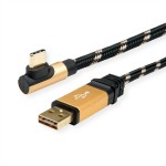 ROLINE 11.02.9060 GOLD USB 2.0 Kabel, USB A ST reversibel - USB C ST gewinkelt, 0,8 m 