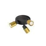 SLV 1008333 PURI 2.0 Tube, Wand- und Deckenaufbauleuchte, rund, 3 x max. 6 W GU10, schwarz / gold 
