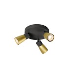 SLV 1008341 PURI 2.0 Dome, Wand- und Deckenaufbauleuchte, rund, 3 x max. 6 W GU10, schwarz / gold 