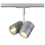 SLV 143432 BIMA, Spot für Hochvolt-Stromschiene 1Phasen, zweiflammig, QPAR51, silbergrau, max. 50 W, inkl. 1Phasen-Adapter 