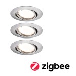 Paulmann 924.64 LED Einbauleuchte Smart Home Zigbee 3.0 Base Coin Basisset schwenkbar rund 90mm 20° 3x4,9W 3x430lm 230V dimmbar 3000K Eisen gebürstet 