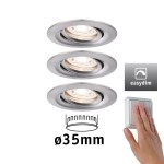 Paulmann 929.73 LED Einbauleuchte Easy Dim Nova Mini Plus Coin Basisset schwenkbar rund 66mm 15° Coin 3x4,2W 3x300lm 230V dimmbar 2700K Eisen gebürstet 