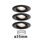 Paulmann 930.83 LED Einbauleuchte Nova Mini Coin Basisset schwenkbar rund 66mm 15° Coin 3x4W 3x310lm 230V 2700K Schwarz matt 
