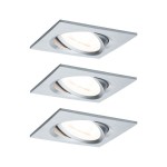 Paulmann 934.38 LED Einbauleuchte Nova Basisset schwenkbar eckig 84x84mm 50° GU10 3x6,5W 3x460lm 230V 2700K Alu gedreht 