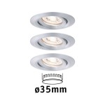 Paulmann 942.97 LED Einbauleuchte Nova Mini Coin Basisset schwenkbar rund 66mm 15° Coin 3x4W 3x310lm 230V 2700K Alu gedreht 