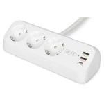 Digitus DA-70626 3-fach Office-Steckdosenleiste mit 2x USB-A und 1x USB-C Anschlüssen, Weiß 