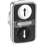 Schneider Electric ZB4BW7A1724 Doppeldrucktaster, Frontelement, Harmony XB4, Metall, 22mm, schwarz, weiß, beschriftet Pfeil oben/unten, beleuchtet 
